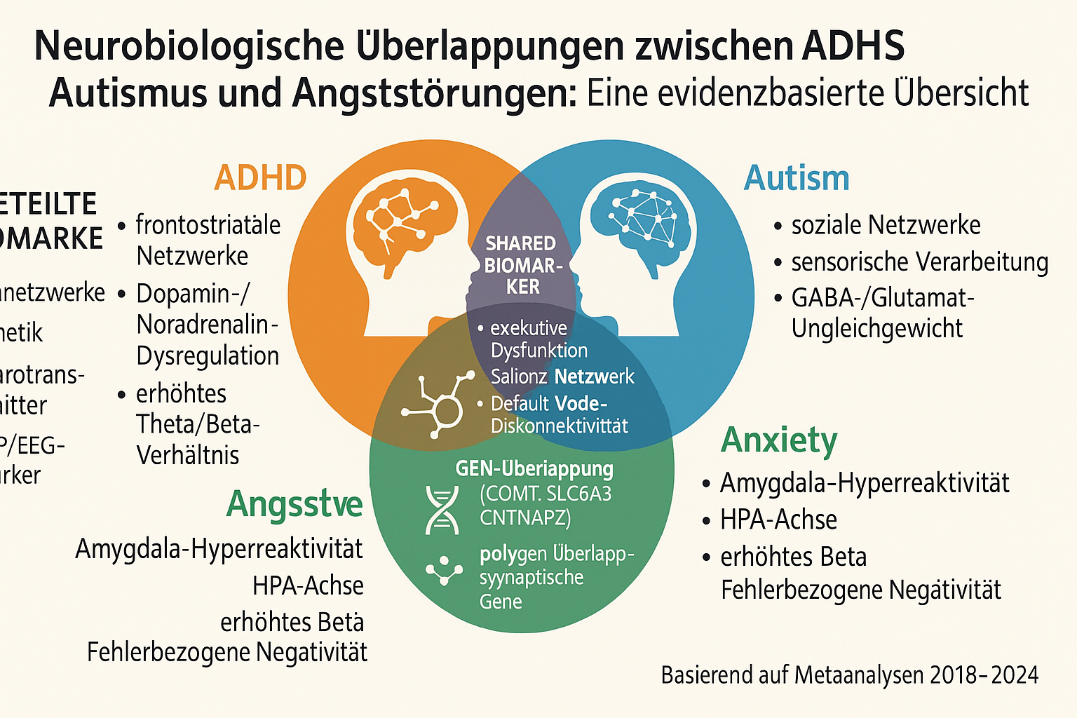 Neurobiologische Überlappungen zwischen ADHS, Autismus und Angststörungen: Eine evidenzbasierte Übersicht